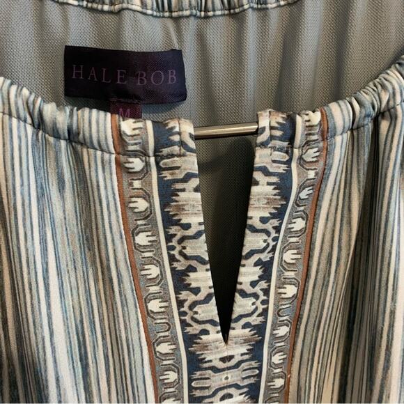 Hale Bob Blue and Brown Patterned Striped Boho Swing Mini Dress - Picture 4 of 10